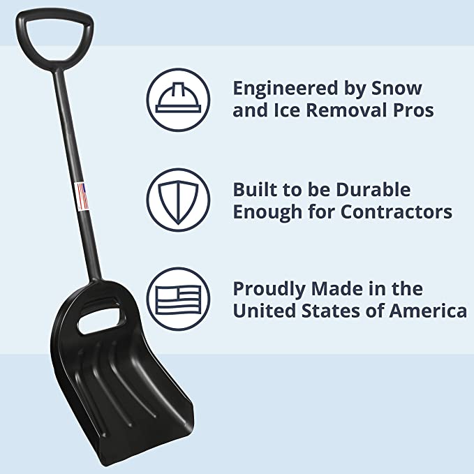 The Snowcaster 100ERG Ergonomic Snow Shovel and Polypropylene Barn Scoop, 14″  Blade, Black Snowcaster